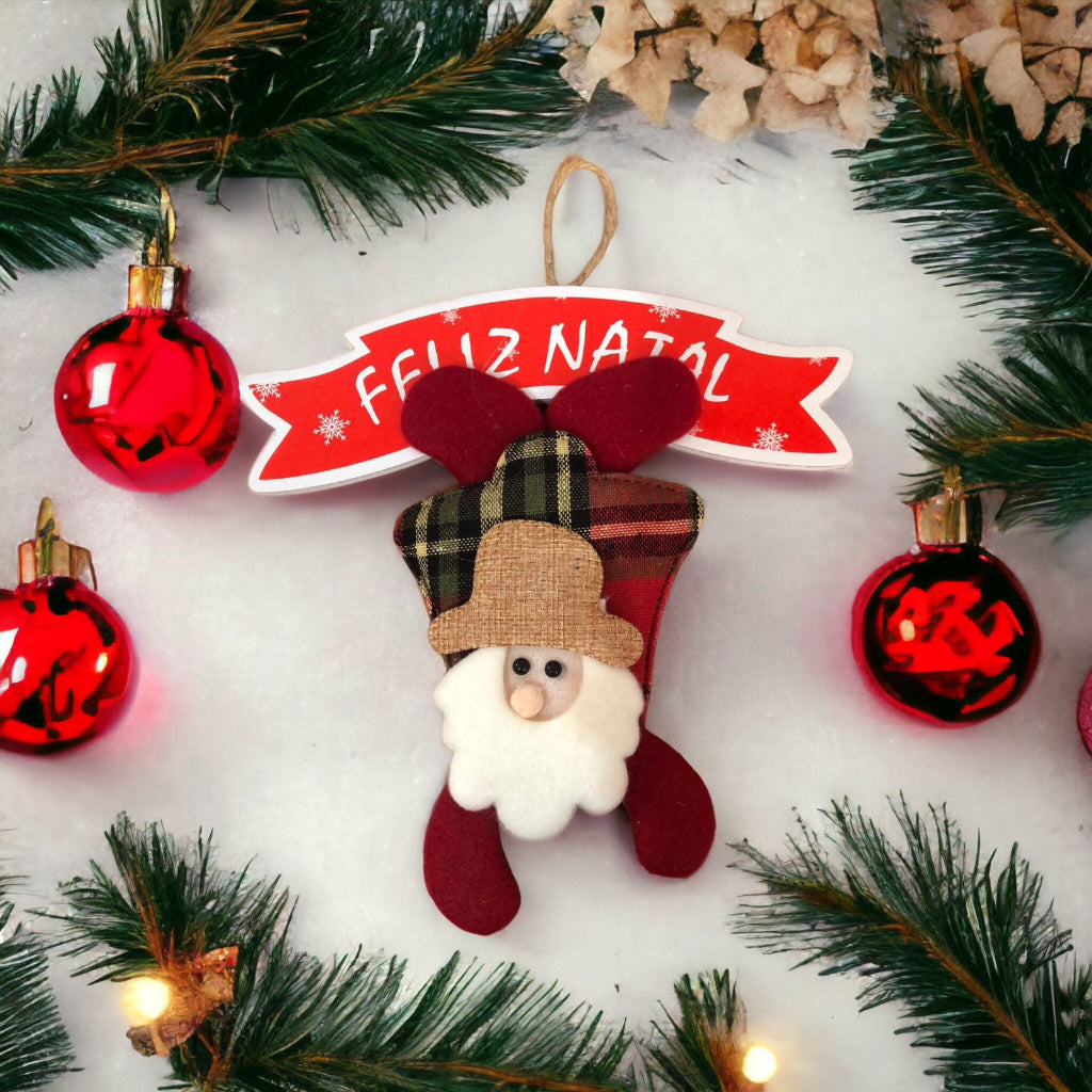 Enfeite De Porta Natalino Papai Noel Com Placa Feliz Natal