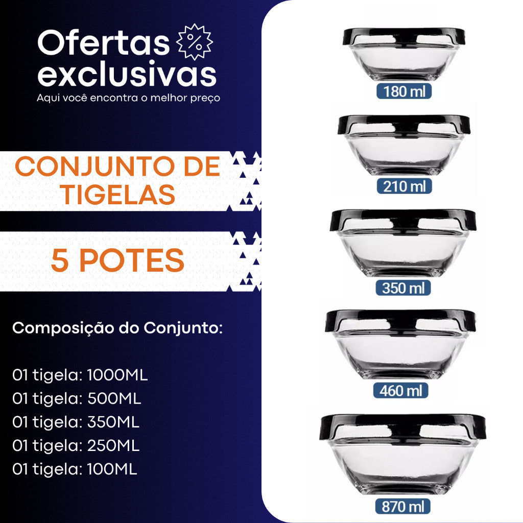 Conjunto de Tigelas  Bowl 5 Peças com Tampa