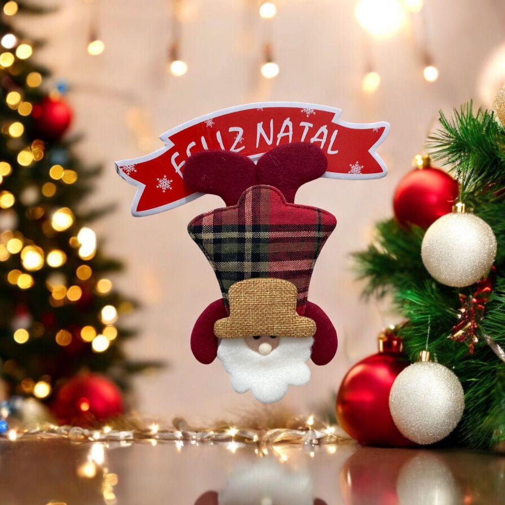 Enfeite De Porta Natalino Papai Noel Com Placa Feliz Natal