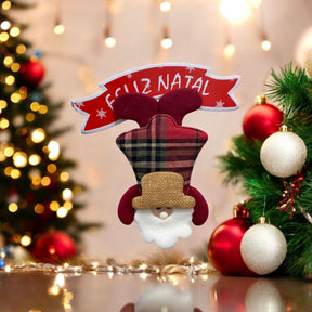 Enfeite De Porta Natalino Papai Noel Com Placa Feliz Natal